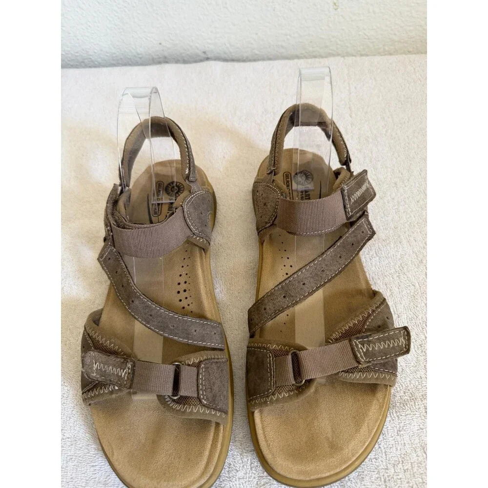 Earth Spirit Women's Brown Suede Velkro Strap Sandals Gelron Cushion Size 10